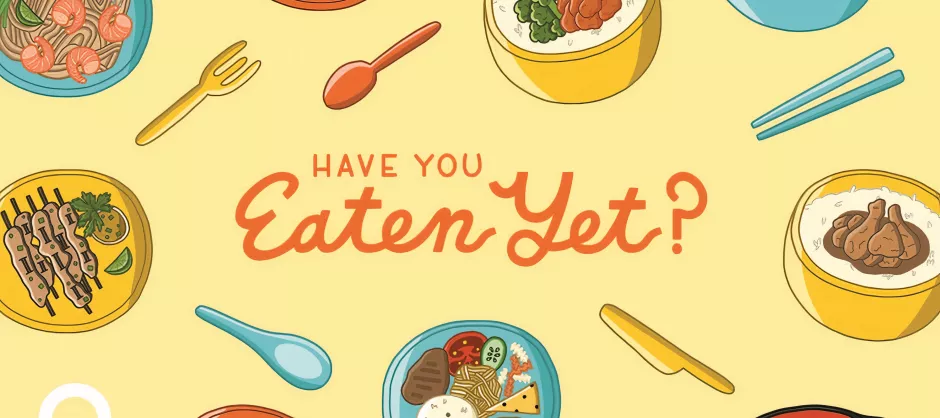 A graphic featuring sketches of delicious foods from across diverse Asian communities. 