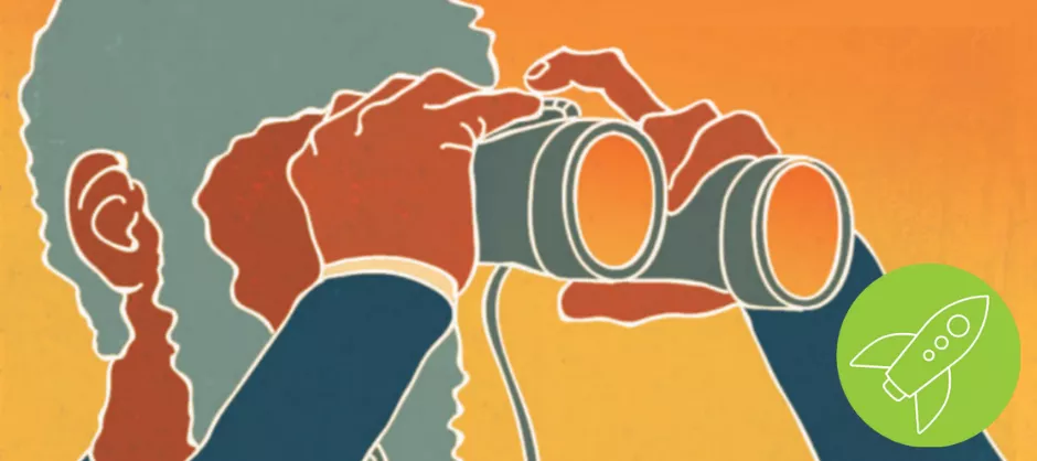 artwork of a man looking through binoculars