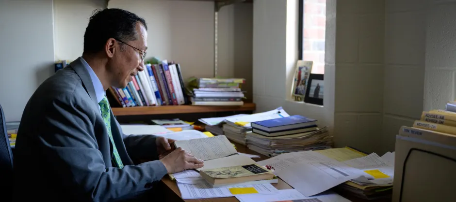 A person sitting at a desk
