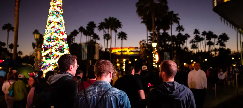 people gathered around christmas tree
