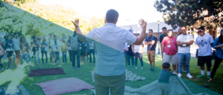 Teaching a lesson to a group of students outside