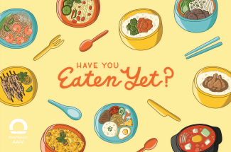 A graphic featuring sketches of delicious foods from across diverse Asian communities. 