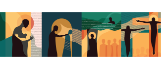 Art panels describing Bible scenes in Luke