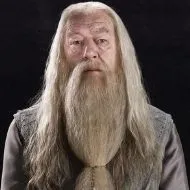 Alohomora alt text: Headshot of Professor Dumbledore looking into the camera. 